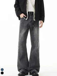 Amerikanische Vintage Distressed Micro Flare Jeans Für Herren Weite Baggy Denim Hose Gewaschen Retro Streetwear Schwarz Blau