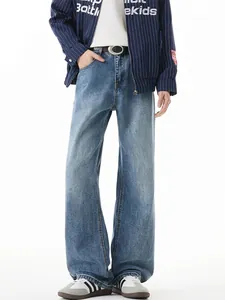Jeans Homme Délavé Vintage Jambe Droite Coupe Large Cleanfit Pantalons en Denim de Coton Effet Vieilli Retro High Street Casual Pantalons Longs