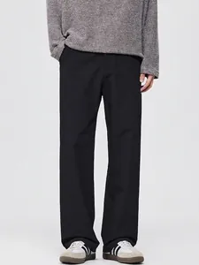 Men Loose Straight Leg Trousers Casual Business Dress Pants High Drape Polyester Blend Minimalist Wide Leg Slacks