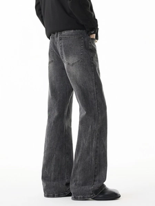 Vintage gewaschene schwarze Schlagjeans mit hoher Taille und Retro-Fading-Effekt für Herren