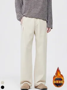 Pantalon Homme Décontracté Doublé de Polaire Coupe Droite Large Pantalon de Costume Minimaliste Ample Drapé Automne Hiver Chaud