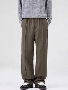 Pantalon Décontracté Homme Jambe Droite Minimaliste Pantalon Large Drapé Avec Taille Élastique Cordon Plis Marqués Mode Streetwear