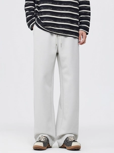 Men's loose straight-leg fleece joggers with drawstring waist in light grey and beige