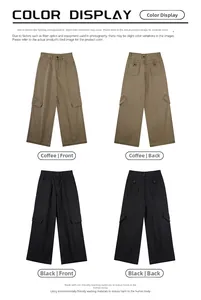 Detail view of cargo pants showing side flap pockets and twill cotton fabric texture