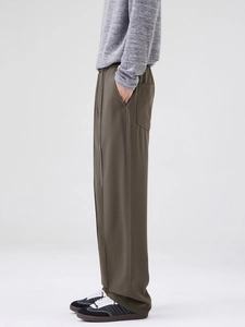 Pantalon large pour homme vert olive avec drapé élégant et pli central marqué