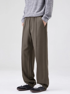 Pantalon décontracté pour hommes en vert olive avec coupe droite et taille élastique