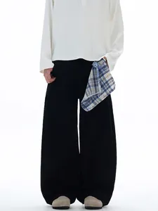 Jean Ample High Street Homme Avec Écharpe Plaid Détachable Streetwear Américain Denim Coton Jambe Large Pantalon Cargo