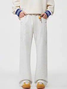 Pantalon de Jogging en Tricot Lourd pour Homme Jambe Large Décontracté Coupe Évasée Avec Cordon de Serrage Poches Mélange Coton