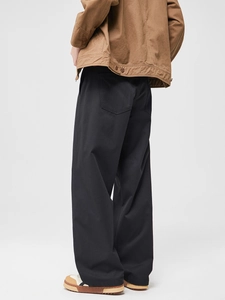 Men's vintage American style loose black straight-leg cargo pants in durable fabric