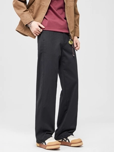 Men's retro American style black straight-leg work trousers with a relaxed loose fit