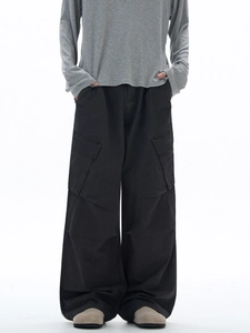 Pantaloni cargo grigio antracite da uomo a gamba larga con tasche laterali stile retrò