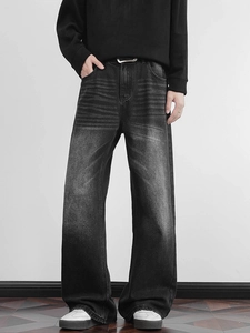 Gefütterte Herren Jeans im Cleanfit-Stil, gerades Bein, gewaschenes Schwarz