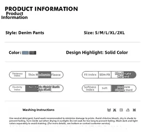 Size chart and washing care guide for American street style distressed denim jeans