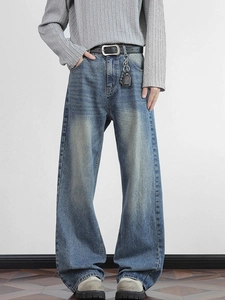 Herren Jeans im Retro-Waschung-Look, lockeres gerades Bein im Cleanfit-Stil