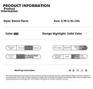 Size chart and fabric details for men's vintage baggy jeans with relaxed fit guide