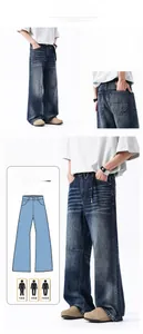 Dettagli di jeans dritti da uomo in indaco con lavaggio vintage effetto baffo