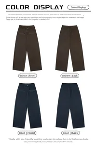 Detail view of baggy retro pants with metal star studs in brown and blue colors