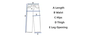Size guide illustration showing measurement points for men's wide-leg cotton pants