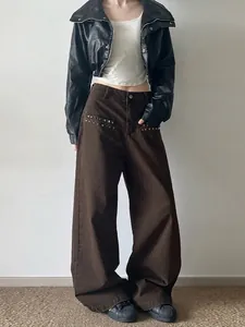 American High Street Star Rivet Straight Wide Leg Pants For Men Cotton Casual Workwear Cargo Pants Vintage Y2K Trousers