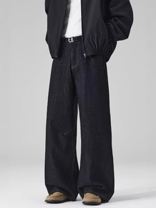 Men's high street straight leg denim trousers with horsehide patchwork and loose fit style