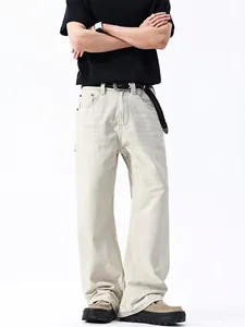 Jeans Cargo da Uomo Retro Gamba Larga Cotone Dritto Vestibilità Rilassata Pantaloni da Lavoro Lavati Con Tasche Casual Streetwear