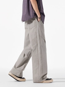 Pantalon de menuisier rétro pour homme en kaki avec coupe décontractée et coutures