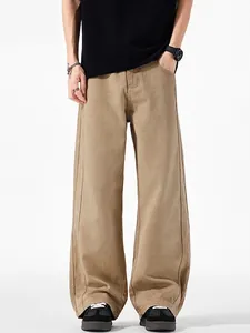 Pantaloni da Uomo Casual in Misto Cotone e Lyocell a Gamba Larga Cachi Comodi Dritti Lunghi Moda Streetwear