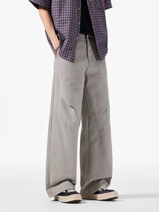 Pantalon de travail rétro gris ciment avec coutures en biais et silhouette large décontractée