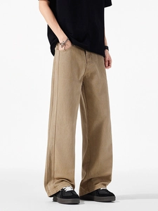 Pantaloni casual da uomo color cachi a gamba larga con taglio dritto e vestibilità
