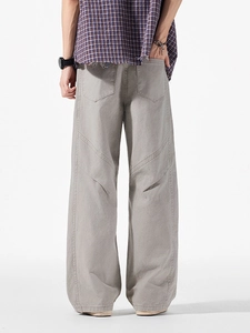 Vue arrière du pantalon de travail vintage pour hommes, coupe large en gris clair décontracté