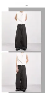 Detail of loose-fit American retro cargo pants paired with a distressed white sleeveless top