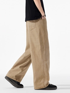 Pantaloni da uomo kaki a gamba larga in tessuto Lyocell con vestibilità comoda per l'autunno