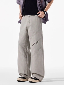 Pantalon cargo rétro pour hommes avec design patchwork et jambe large gris clair