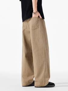 Pantaloni uomo larghi in lyocell kaki, vestibilità ampia con tasche posteriori e drappeggio