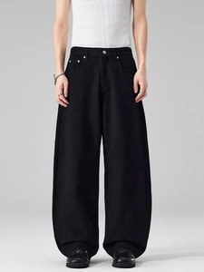 Pantalon en jean noir décontracté à jambe large et coupe ample pour hommes et femmes élégants
