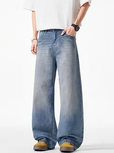 Herren Vintage Hellblau Gewaschene Jeans Mit Weitem Bein Relaxed Fit Gerade Denim Hose Retro American Casual Streetwear