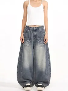 Jeans Larghi Vintage da Uomo Pantaloni a Lama Curva Streetwear Casual in Denim di Cotone con Grandi Tasche