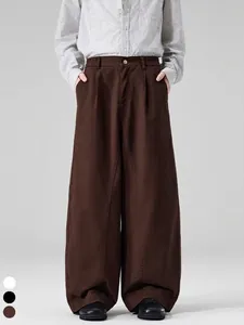 Men Casual Wide Leg Pants 100% Cotton Loose Fit Straight Cargo Trousers Solid Color Mid Waist Spring Summer Fashion Male Bottoms