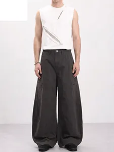 Men American Retro Cargo Pants Wide Leg Multi Pocket Loose Fit Straight Trousers 100% Cotton Casual Streetwear Pants
