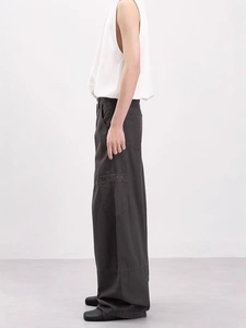 Mens dark grey wide-leg cargo pants in oversized fit with tactical utility pockets