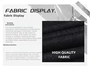 Detailed fabric texture of premium raw denim jeans showing weave and wash quality
