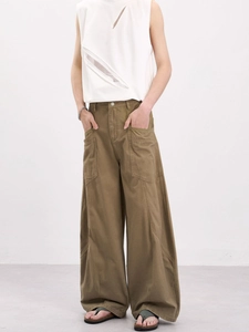 Khaki Cargo-Hose für Herren mit weitem Bein, großen Seitentaschen und lässigem Streetstyle