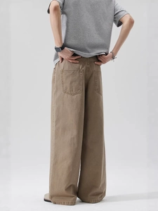 Brown wide-leg vintage wash cargo pants with back pockets in a clean fit style