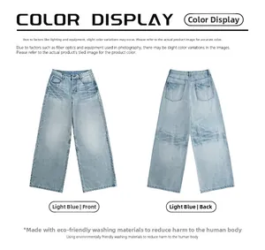 Vista frontale e posteriore dei jeans blu chiaro a gamba dritta con lavaggio vintage