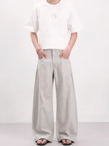 Pantalon Cargo Décontracté pour Hommes en Coton Coupe 3D Silhouette Jambe Large Pantalon de Travail Plissé Mode Streetwear