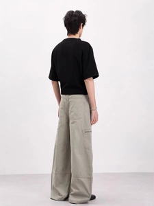 Pantalon cargo rétro américain ample en gris-vert avec poches zippées latérales