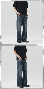 Détails de jean vintage délavé pour homme avec moustaches et coupe large décontractée