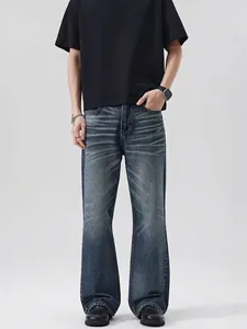 Hommes Vintage Délavé Micro Flare Jeans Bleu Rétro Pantalon Denim Délavé Avec Moustaches Décontracté Coupe Ample Pantalon Long