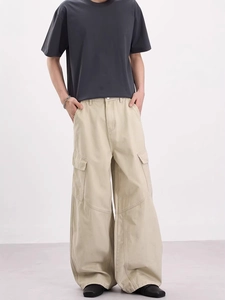 Pantaloni cargo da uomo stile retrò americano larghi con grandi tasche kaki
