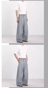 Détail du pantalon décontracté pour homme à rayures verticales bleu gris et coupe large